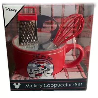 Disney Mickey Mouse Cappuccino Set Mug Whisk Chocolate Grater Stencil Xmas Gift • £9.99