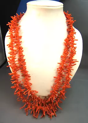 Vintage Natural Mediterranean Red Orange 2 Strand  Branch Coral Necklace 24  • $165