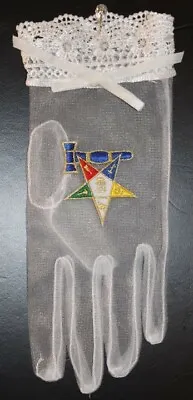  Masonic ( Eastern Star ) Past Matron Chiffon/Crochet White Gloves  • $12