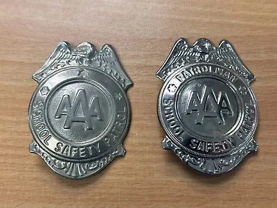 Vintage Pair Of  AAA Patrolman School Safety Patrol Silvertone Metal Badge Pin • $26.99