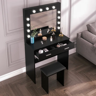£187.99 • Buy Modern Makeup Set Dressing Table&Stool With LED Light/Drawers/Stool Vanity Black