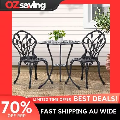 Classic Vintage Outdoor Bistro Set Weather Resistant Cast Aluminium Table And Ch • $203.75