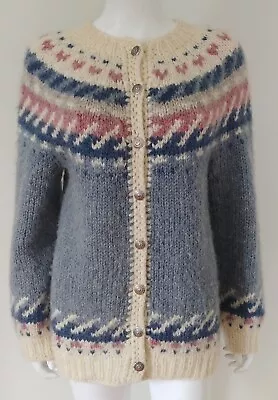 Vintage Hilda Ltd Cardigan Fair Isle Wool Button Iceland Luxury Boho Sweater L • $48