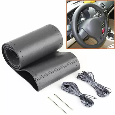 15'' Black Car Steering Wheel Leather Cover Breathable Anti-slip Wrap DIY-Stitch • $8.99