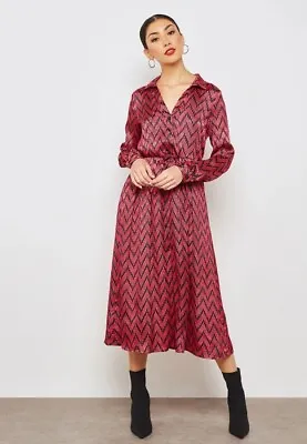 $35 • Buy Mango Pink And Black Zigzag Long Sleeve Dress Size XL