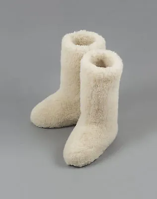 Size 10 (44 EU) WHITE CALF TALL MENS WOOL BOOTS WARM NATURAL SLIPPERS SHEEP • £22.95