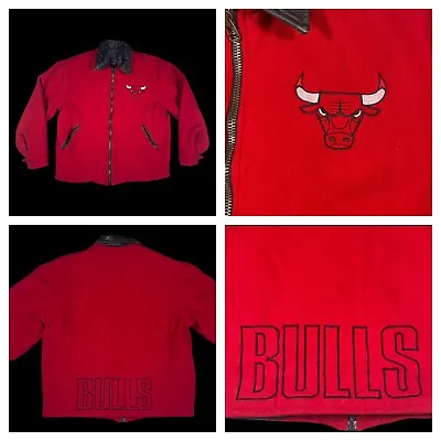 Vintage Chicago Bulls Jacket Men’s Size Large Leather Wool Blend Made In USA EUC • $49.95