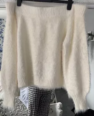 River Island Cream Super Soft Fluffy Bardot Jumper 16 • £10