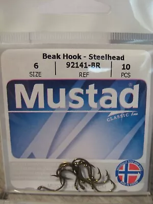 10 Mustad Beak Steelhead Fish Hooks 92141-BR Size 6 Bronze Salmon Egg Sack • $7.66