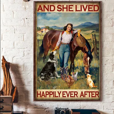 And She Lived Happily Ever After Vintage Cowgirl Horse Riding Rider Poster • $15.42