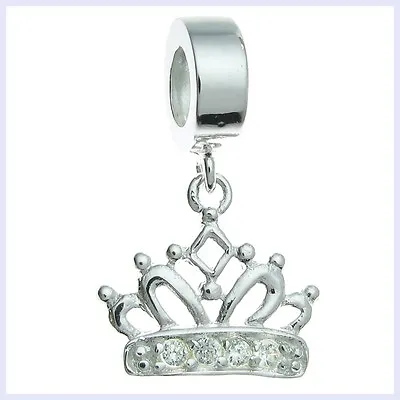 925 Sterling Silver Princess Crown Royal Crystal Bead F/ European Charm Bracelet • $19.98
