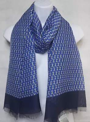 ERMENEGILDO ZEGNA Mens Scarf One Size Blue Lightweight Italy Silk Cotton New • $187