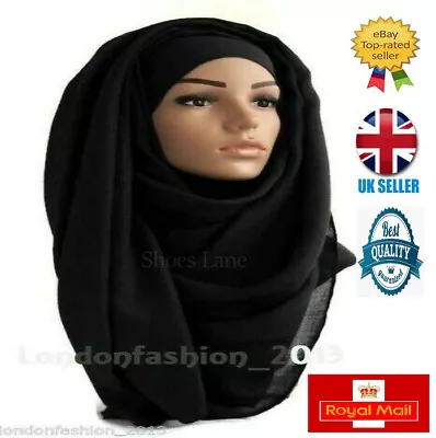 Ladies Black Big Large Maxi Long Wide Plain Viscose Scarf/Hijab Shawl/Wrap • £2.75