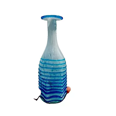 Mdina Glass Bottle Base Blue Overlay Swirl Mid Century  • £30