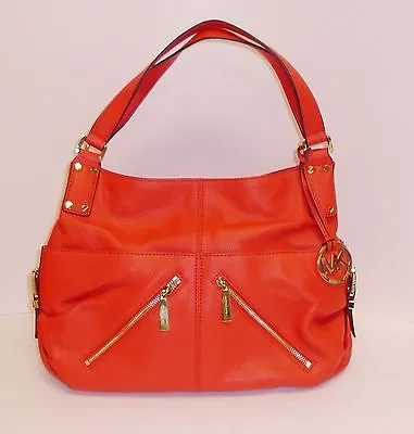 New Michael Kors Portland Mandarin Red Soft Leathergold Logoshoulder Bag • $379.99