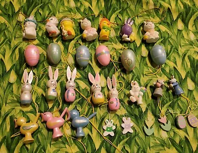 30 Vintage Mini Easter Tree Ornaments Includes Bunnies Eggs Birds Ducks Flowers  • $18