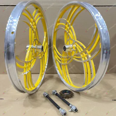 Pair Of 20  Bicycle Mag Wheels Set 6 SPOKE YELLOW FOR GT DYNO HARO Any BMX BIKE • $120