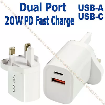 For Apple IPad 4 A1458 Dual Port USB Type C 20W Adapter PD Plug Fast Charger • £10.89