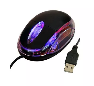 COMPUTER MOUSE OPTICAL PC LAPTOP GAMES TV Box SCROLL WHEEL BLACK WIRED USB LED • £5.99