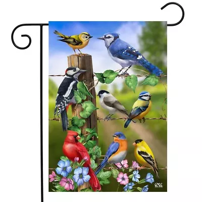 $9.29 • Buy FM80 COUNTRY BIRDS FLOWERS CARDINAL BLUE JAY  12 X18  GARDEN FLAG BANNER