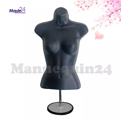 Female Torso Mannequin Dress Form Display BLACK  W/ Table Top Stand + Hanger • $54.85