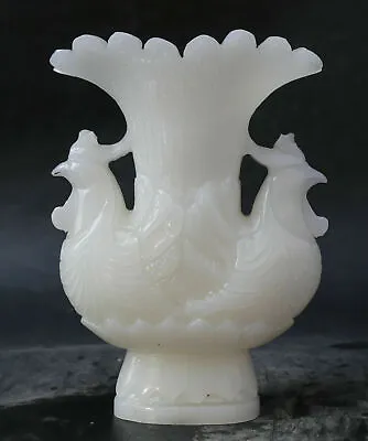 8  Chinese White Jade Hand Carving Animal Chicken Chook Head Bottle Vase Flask • $169.15