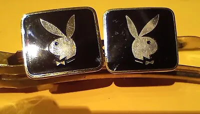 Vintage Playboy Bunny Silver Tone Black Rabbit Cufflinks Robbins Co. Attleboro  • $38