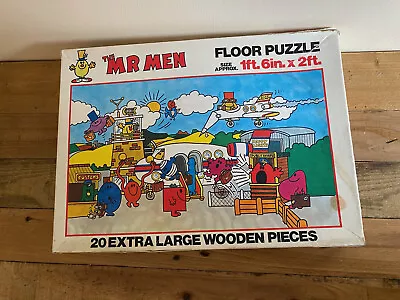 Vintage 1978 The Mr Men At The Airport Jigsaw Floor Puzzle 20 Piece Wooden • £14