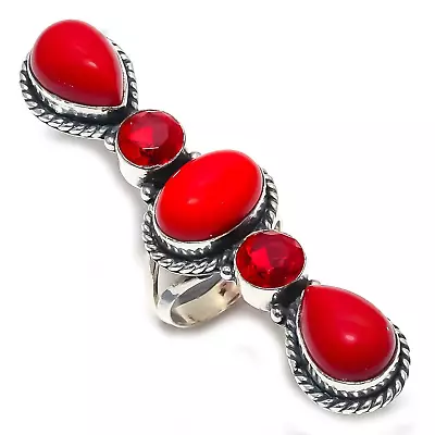 Natural Red Coral Gemstone 925 Sterling Silver Handmade Ring Wedding Gift Ring • $19.99