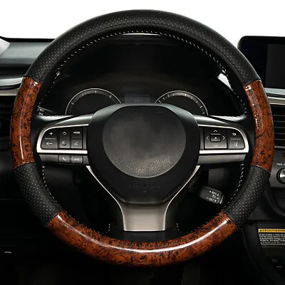 Wood Grain Car Steering Wheel Cover Leather Breathable Non Slip Accessories US • $18.49