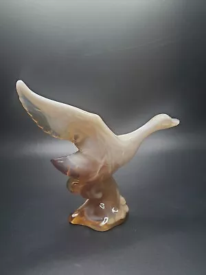 Vintage Imperial Glass Flying Mallard Duck Figurine Caramel Slag 6 3/4 In Tall • £14.42