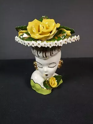 VINTAGE 5.75  Lady Woman Head Bust With Floral Hat MCM REPAIRED • $4.99