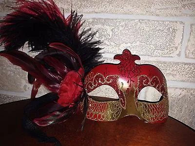 Red Feather  Masquerade Venetian Style Costume Ball Prom Party Mask • $10.95