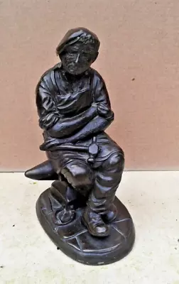 Cold Cast Bronze Figurine Of A Blacksmith Seated On His Anvil Approx 14cm Tall. • £10