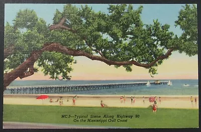 Mississippi Gulf Coast Highway 90 Beach View Vintage Linen Postcard Unposted • $1.95