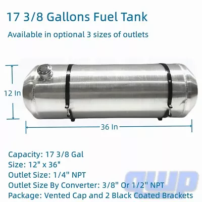 $234.99 • Buy 12x36 17 3/8 Gallons Universal Gas Tank 1/4 NPT Spun Fuel Tank End Fill For Boat