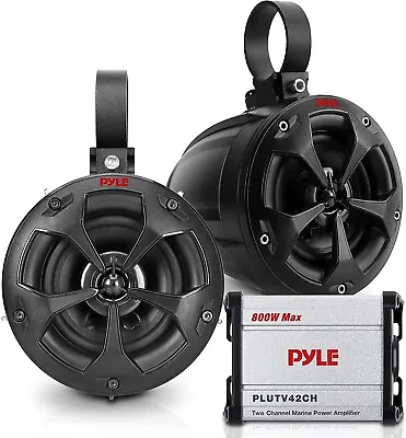 Pyle Waterproof Off-Road Speakers W/ ​Amplifier - 4  800W 2-Channel Marine Grade • $105.99