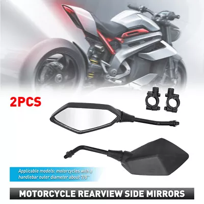 Pair 7/8  Black Motorcycle Motorbike Rearview Bike Wing Rear View Side Mirrors • £16.99