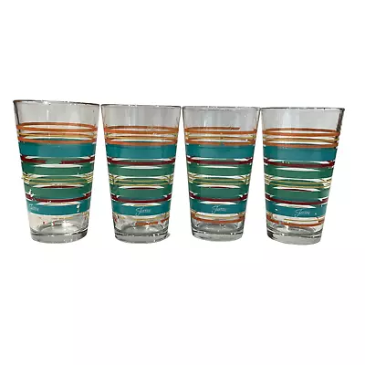 4 Libbey Fiesta Mambo Glass Tumbler Glasses Striped Vintage  1970's Multicolored • $25.32
