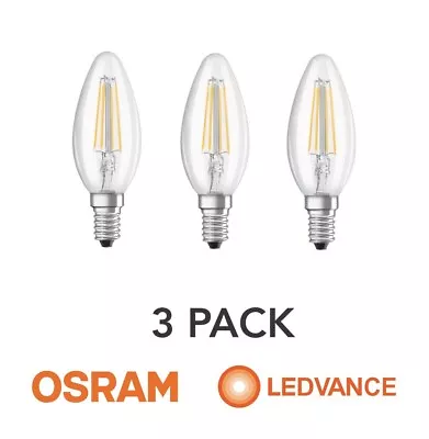 Osram 3 Pk Truwave 4W LED Filament Candle Bulb E14 SES Globe Warm White 2700K • $19