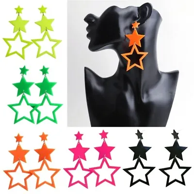 Punk Acrylic Geometric Long Earrings For Women Neon Color Big-Star Pendant Drop • £3.76