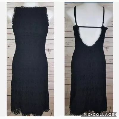 Vtg 90's To The Max Black Goth Lace High Neckline Open Back Dress Women Sz S • $24.99