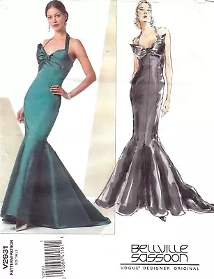 Vogue 2931 Pattern Bellville Sassoon Size 12-16 Mermaid Gown Fishtail Bow Bodice • $12.87