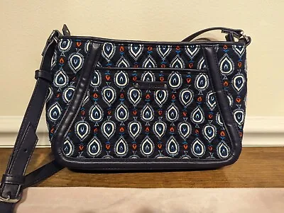 Vera Bradley Marrakesh Spades Motifs Trimmed Trapeze Crossbody Purse Navy Orange • $13