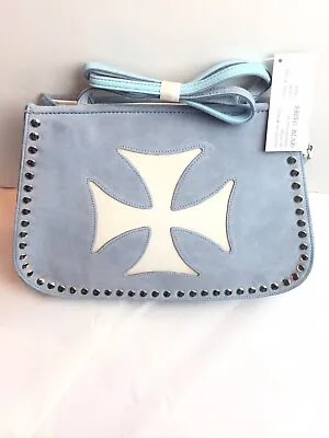 Michael Michelle Purse Blue & White Genuine Suede Leather Maltese Cross Shoulder • $36.84
