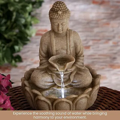 Buddha Water Fountain Tranquil Indoor Meditating Tabletop Statue Relaxing Decor • $36.53