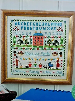 6674]X Stitch Chart-Family Home Sampler Alphabet House Trees Dog Pram • £1.50