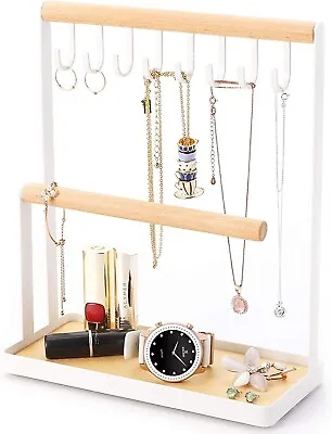 Jewellery Stand Holder Multi Tier Necklace Hanging Wooden Earring Organizer Tray • £14.99