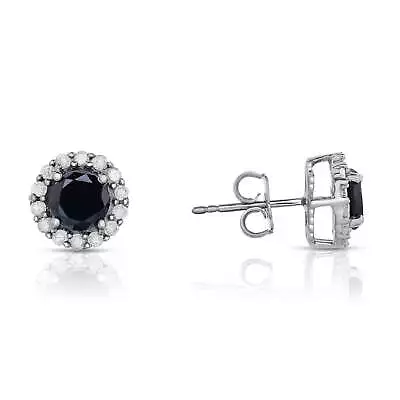 2 Cttw Black And White Diamond Solitaire Halo Stud Earrings For Women • $259.99