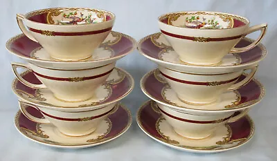 Myott Chelsea Bird Red 2380 Tea Cup And Saucer Set Of 6 • $89.89